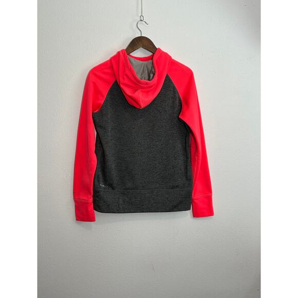 Nike Therma Fit Grey/ Neon Pink Wmn's Med Dark Gray Swoosh Logo Pullover Hoodie - Picture 2 of 2